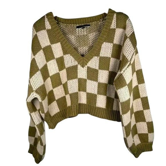 Blue Blush Size Large Checkered Sweater Crop Oversized Preppy - Picture 1 of 6